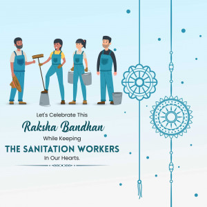 Illustration of sanitation workers with Raksha Bandhan decorations