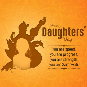Happy Daughters' Day greeting with a silhouette of a mother and daughter with Saraswati