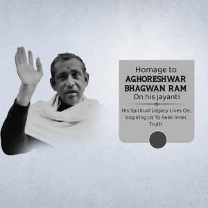 Portrait of Aghoreshwar Bhagwan Ram with text commemorating his Jayanti