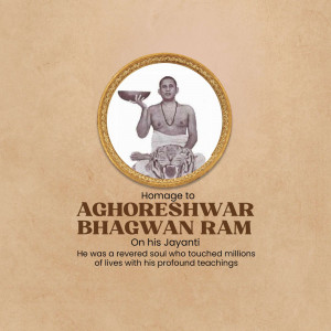 Portrait of Aghor Bhagwan Ram with text commemorating his Jayanti