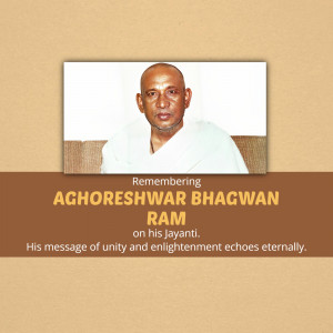 Portrait of Aghoreshwar Bhagwan Ram with text commemorating his Jayanti