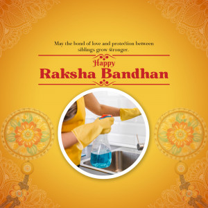 Raksha Bandhan greeting with a sibling tying a rakhi