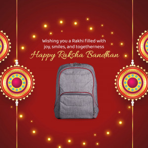 Raksha Bandhan greeting with a backpack as a gift