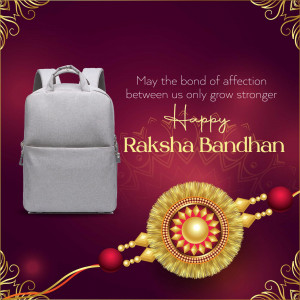 Raksha Bandhan greeting with a backpack and Rakhi