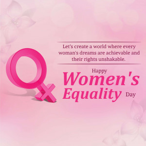 Women's Equality Day graphic with a pink female symbol and inspirational text.
