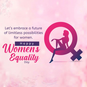 Women's Equality Day graphic with a silhouette of a woman and the female symbol.