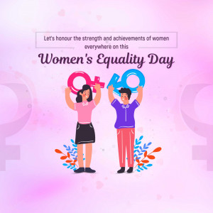 Illustration of a man and woman raising gender symbols to celebrate Women's Equality Day.