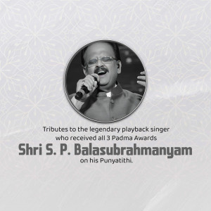 Portrait of S. P. Balasubrahmanyam with tribute text