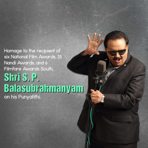 Portrait of S. P. Balasubrahmanyam with a microphone