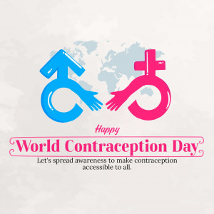 World Contraception Day graphic with male and female symbols and a world map.