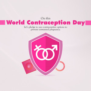 World Contraception Day graphic with gender symbols on a shield.