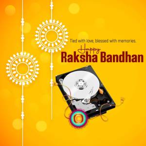 Raksha Bandhan greeting with a hard drive and traditional decorations