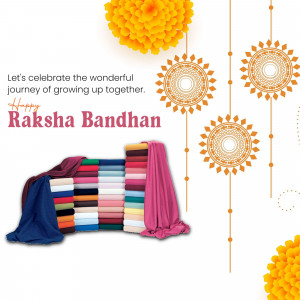 Raksha Bandhan greeting with flowers and colorful fabrics