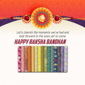 Raksha Bandhan greeting with colorful rakhis and a festive message.