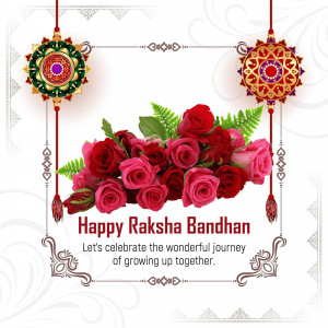 Raksha Bandhan greeting card with roses and Rakhi decorations