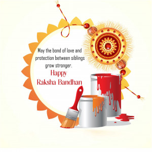 Raksha Bandhan greeting with paint cans and a Rakhi