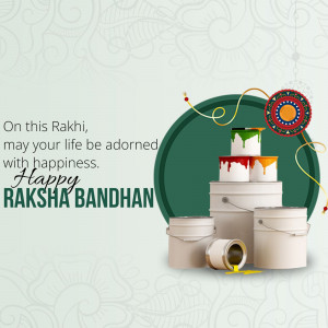 Raksha Bandhan greeting with paint buckets and Rakhi