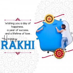 Raksha Bandhan greeting with a sister tying a rakhi to her brother
