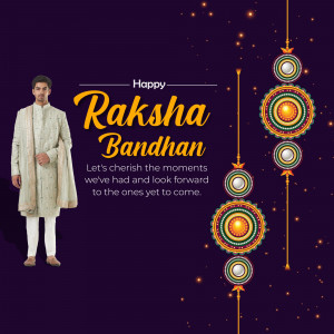 Raksha Bandhan greeting with a man in traditional attire and colorful rakhi designs.