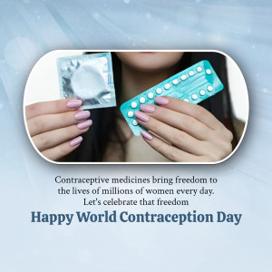 Image depicting contraceptive pills and a condom, promoting World Contraception Day.