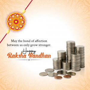 Raksha Bandhan greeting with coins and Rakhi