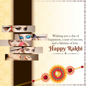 Rakhi celebration with makeup application collage and Rakhi thread