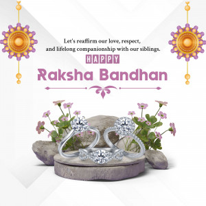 Raksha Bandhan greeting with diamond bracelets and floral decorations.