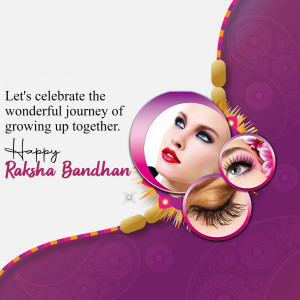 Raksha Bandhan greeting with a woman's portrait and floral elements