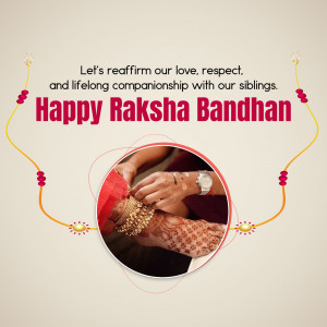 Raksha Bandhan greeting with sibling hands and traditional decorations