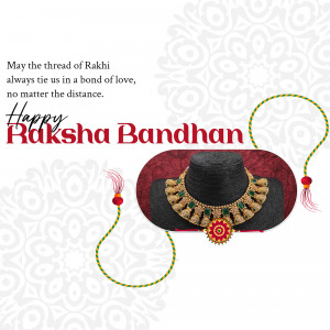 Raksha Bandhan greeting with golden jewelry and Rakhi threads
