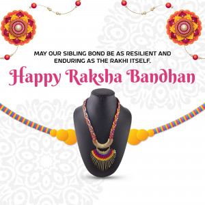 Raksha Bandhan greeting with a necklace and decorative elements