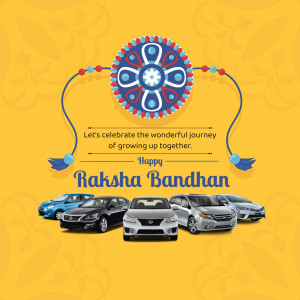 Raksha Bandhan greeting with cars and a Rakhi