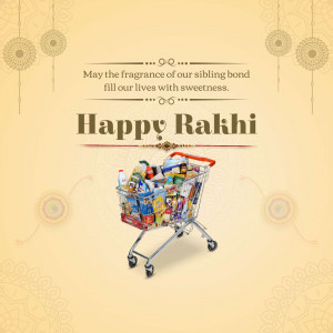 Rakhi celebration with a shopping cart full of groceries