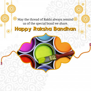 Raksha Bandhan greeting with colorful Rakhi and paintbrush design