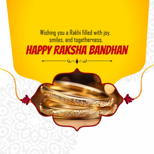 Raksha Bandhan greeting with gold bracelets and festive decorations