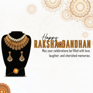 Raksha Bandhan greeting with gold jewelry and decorative elements