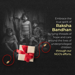 Children with a gift box and Raksha Bandhan message