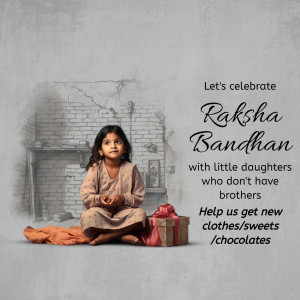 A young girl sitting with a gift, promoting Raksha Bandhan donations for girls without brothers.