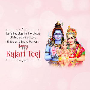 Image of Lord Shiva, Mata Parvati, and Ganesha with Kajari Teej greetings.