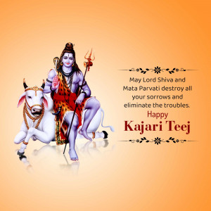 Lord Shiva and Goddess Parvati with Nandi the bull, celebrating Kajari Teej