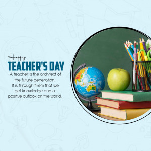 Teacher's Day greeting with school supplies and a globe