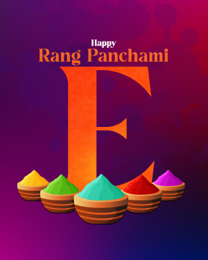 Rang Panchami greeting with colorful powder and the letter F