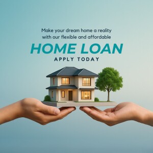 Hands holding a miniature house with text 'Home Loan Apply Today'