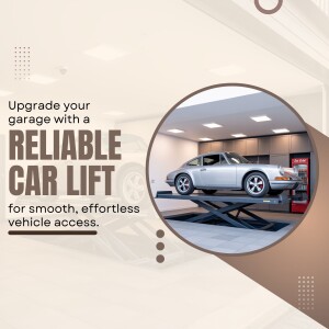 Silver Porsche on a car lift in a modern garage