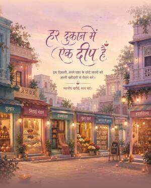 Diwali festive street market with decorated shops and traditional lamps