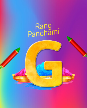 Colorful Rang Panchami graphic with letter G and holi colors