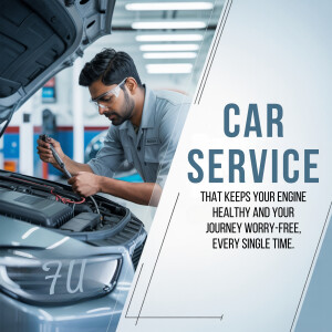 Mechanic inspecting car engine in auto repair shop