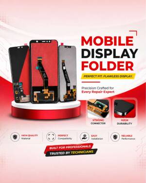Professional mobile phone display replacement folders on a pedestal with repair features