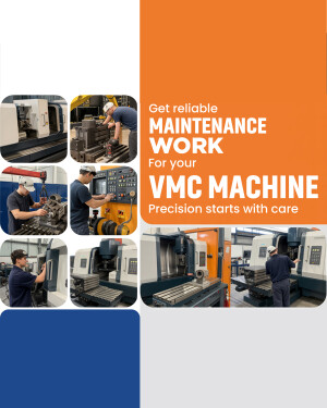 Image showcasing VMC machine maintenance work and technicians.