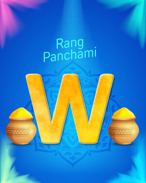 Rang Panchami festival with letter W and traditional pots